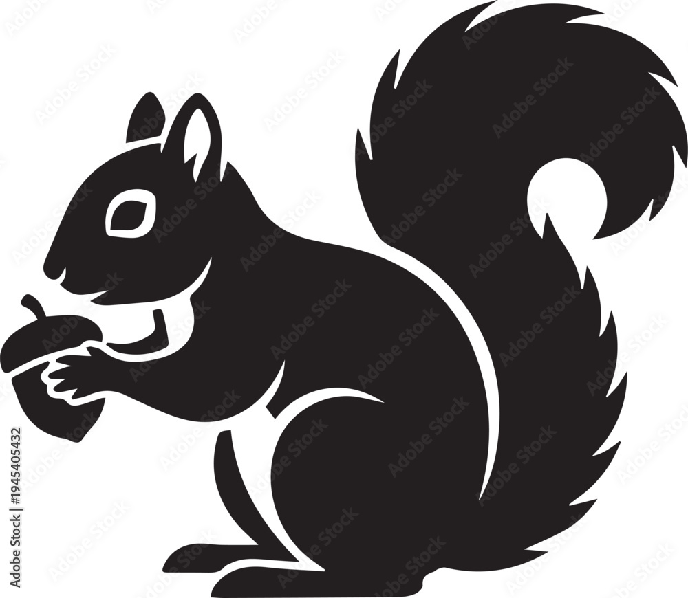 Fototapeta premium Agile Sitting Squirrel Bushy Tail Vector Silhouettes