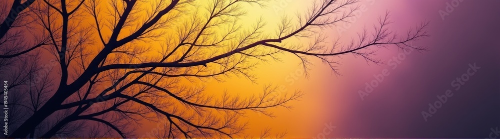 Fototapeta premium Tree branch in the sunset banner gradient background