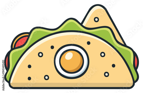 Stylized illustration of a savory breakfast taco with egg and lettuce
