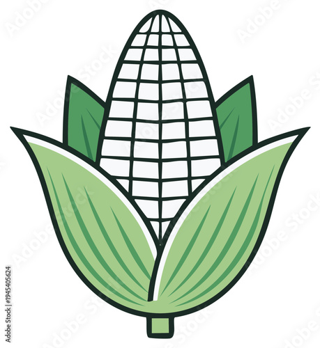 Cartoon Illustration of Fresh Corn Cob