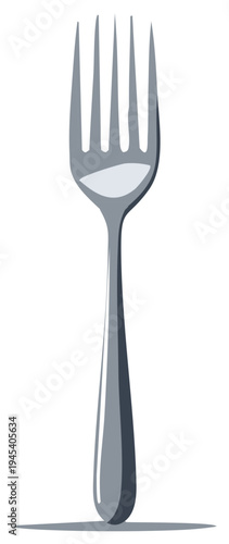 Isolated metal fork for eating, food service utensils, flatware vector drawing