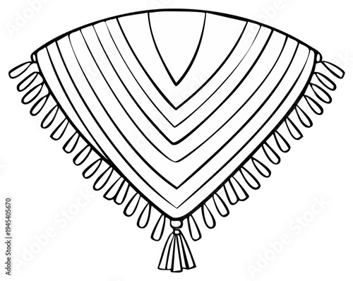 Triangular Shawl Illustration with Fringes and Lines Pattern for Coloring Pages or Decoration