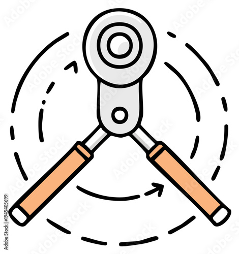 Rotating ratchet wrench icon, vector illustration of a hand tool for repair and assembly