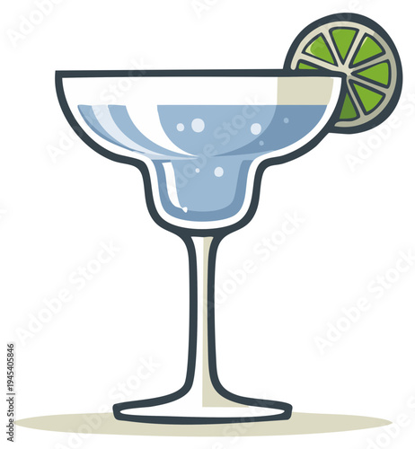Cartoon illustration of a margarita cocktail with lime wedge