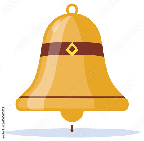 Bright golden Christmas bell illustration with decorative brown band and yellow diamond accent