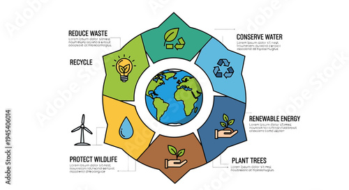 Circular Diagram of Sustainable Environment and Eco Practices. Vector Illustrations. EPS Editable