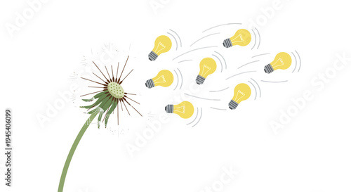 Dandelion Seed Head with Floating Light Orbs. Vector Illustrations. EPS Editable