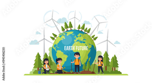 Earth And Environment Scenic Planet Portrait. Vector Illustrations. EPS Editable