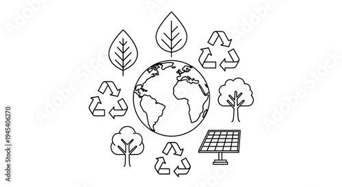 Earth Centered Environment and Recycling Theme. Vector Illustrations. EPS Editable