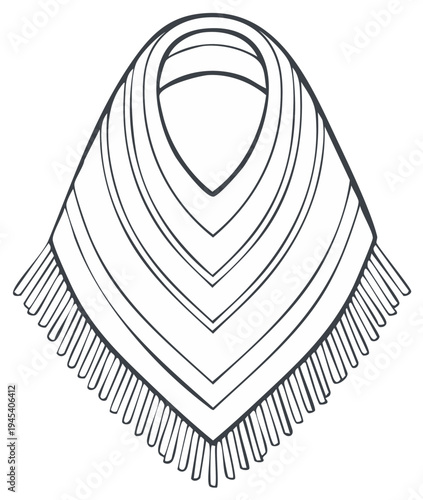 Elegant Shawl with Fringes Detailed Fashion Accessory Line Art Style Winter Wrap for Warmth Chic Bohemian Fashion Essential