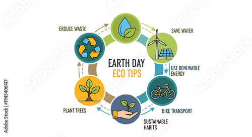 Earth Day Eco Tips Circle Illustration. Vector Illustrations. EPS Editable