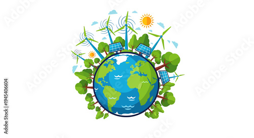 Earth Day Planet With Greenery And Plant Life. Vector Illustrations. EPS Editable