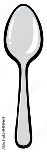 Silver spoon illustration with black outline utensil culinary tool kitchenware