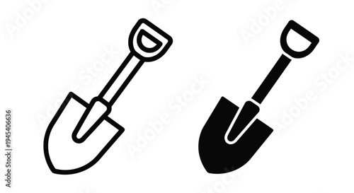 Two black shovels depicted in a minimalist style silhouette
