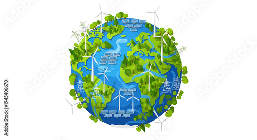 Earth Globe Covered In Greenery And Vines. Vector Illustrations. EPS Editable