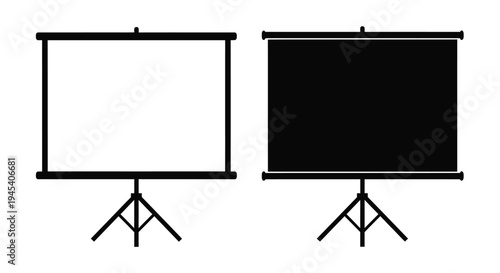 Two presentation screens one blank and one black in silhouette