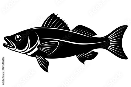 Bass Fish silhouette vector, Fish icon black symbol
