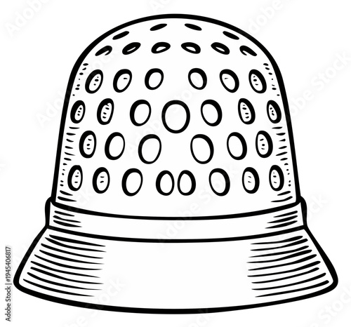 Hand drawn illustration of a thimble used for sewing protecting a finger during needlework