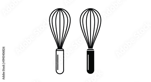 Two kitchen whisks in contrasting colors a striking silhouette