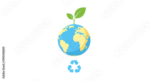 Earth Globe with Plant Sprout Main Subject. Vector Illustrations. EPS Editable