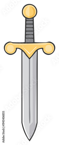 Classic medieval broadsword with a golden hilt vector cartoon illustration