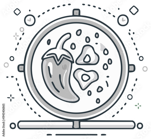Stylized hot pepper with fried eggs in a pan illustration