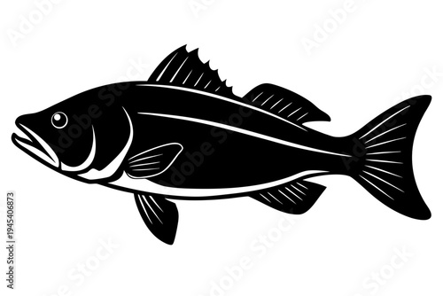 Bass Fish silhouette vector, Fish icon black symbol
