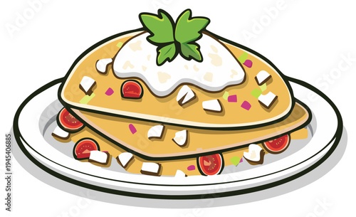 Delicious Cartoon Style Illustration of Mexican Enchiladas with Toppings on a Plate