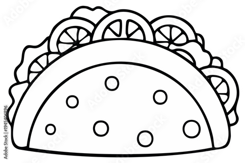 Simple Outline Drawing of a Delicious Taco with Toppings