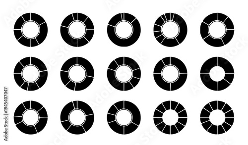 Minimal Flat Pie Chart Vector Infographic Set with Multiple Segments