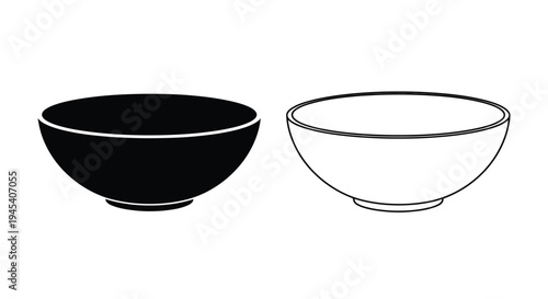 Two ceramic bowls presented in contrasting black and white silhouette