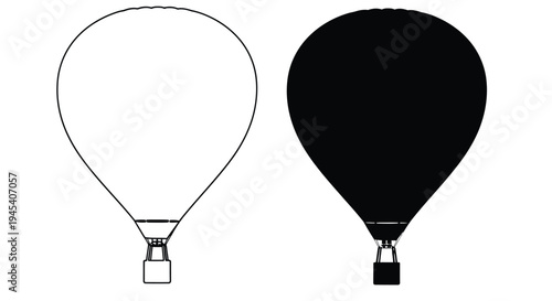 Two hot air balloons one white one black minimalist silhouette