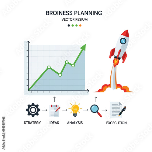 Business planning rocket launch graph strategy ideas analysis execution success concept