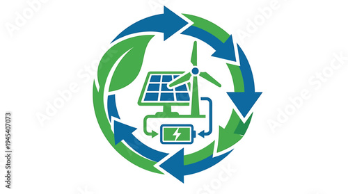 Eco friendly solar energy cycle icon. Vector Illustrations. EPS Editable