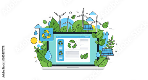 Eco Friendly Laptop With Earth Day Theme. Vector Illustrations. EPS Editable