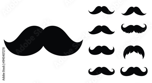 Collection of various mustache shapes in a black silhouette