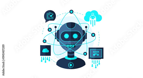 Futuristic AI Robot Portrait with glowing Eyes. Vector Illustrations. EPS Editable