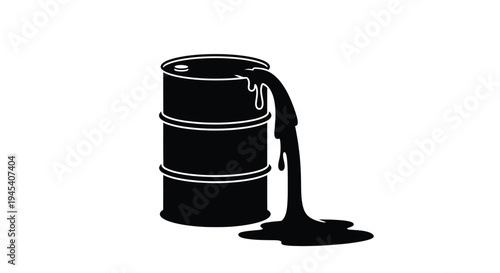 Leaking oil drum with dripping substance a stark silhouette
