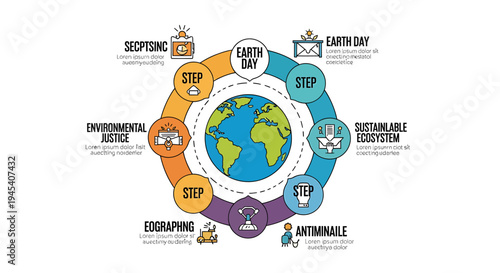 Global Earth Icon Surrounded By Environmental Elements. Vector Illustrations. EPS Editable