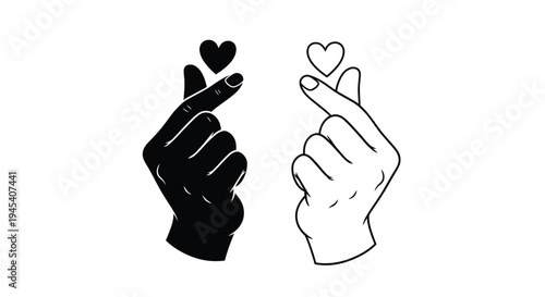 Two hands forming heart shapes a contrasting black and white silhouette
