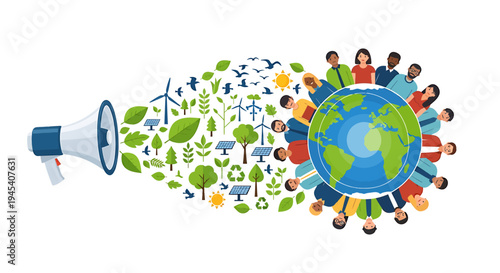 Global unity with diverse people around the earth globe together. Vector Illustrations. EPS Editable
