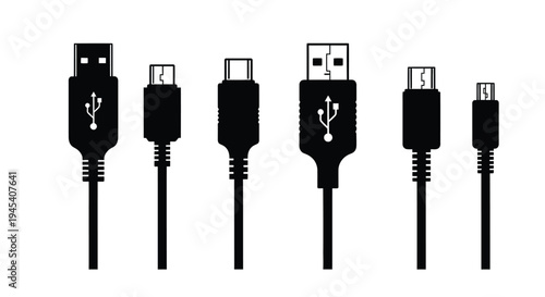 Various usb connector types displayed in a dark silhouette