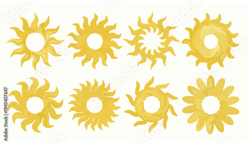 Stylized Abstract Pasta Sun Vector Pattern with Wavy Noodle Texture