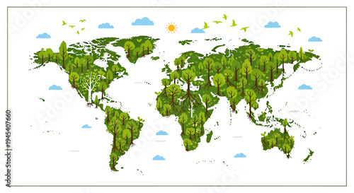 Global world map illustration with continents. Vector Illustrations. EPS Editable