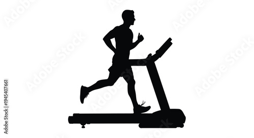 Man running on a treadmill depicted in stark black silhouette