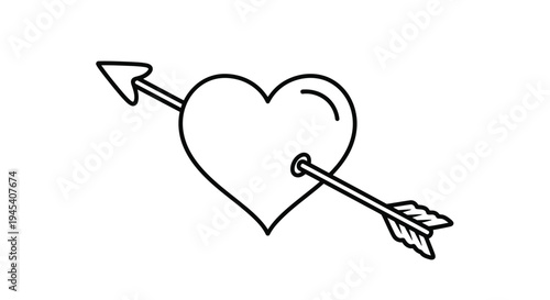 A heart pierced by an arrow a romantic black outline silhouette