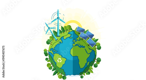 Green Earth Globe Highlighting Planetary Sustainability and Nature. Vector Illustrations. EPS Editable