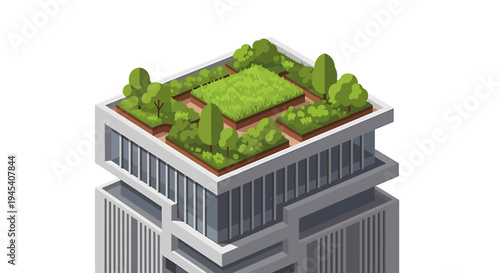 Modern skyscraper rooftop garden on urban building. Vector Illustrations. EPS Editable