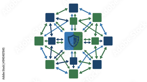 Network Security Shield Diagram Highlighting Main Subject. Vector Illustrations. EPS Editable