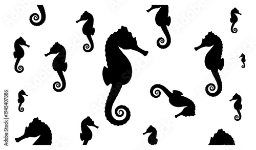 Minimal seahorse silhouette pattern marine ocean wildlife vector illustration isolated